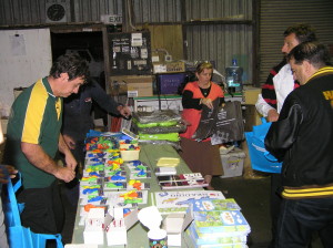Everyone hard at work packing show bags