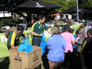Handing out the show bags