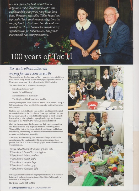 St Margaret's Action Group featured in AGS Flyer for 100th Year of Toc H