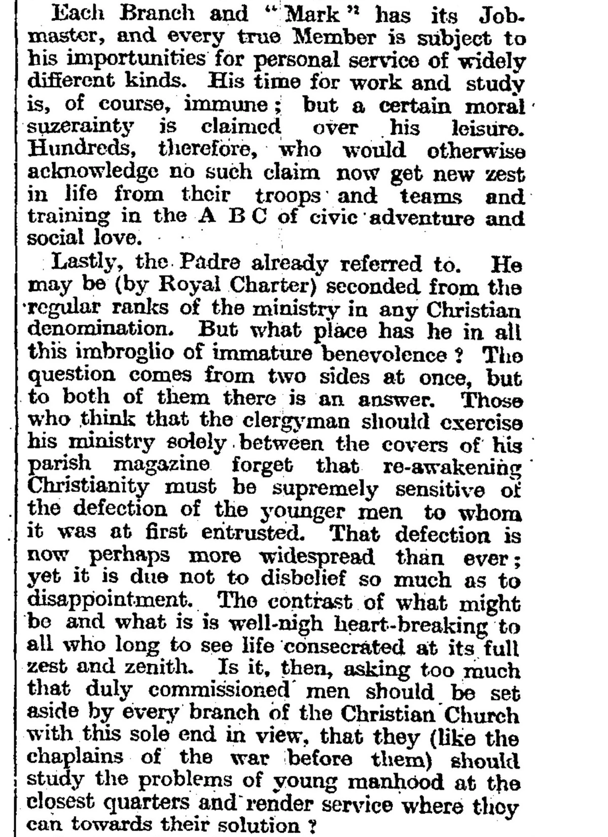 The Jobmaster structure and the role of the Padre in Toc H — the two sides of the question of service and ministry