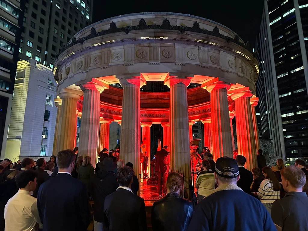 The crowd gathered outside the Shrine of Remembrance during the 2026 service