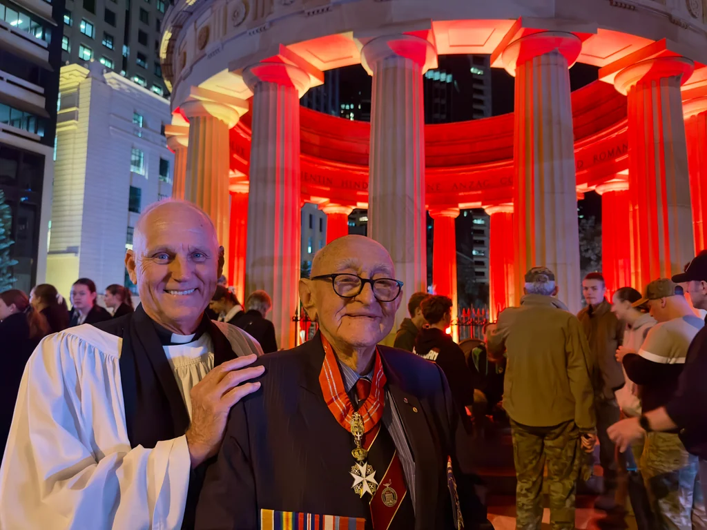 Fr. Lindsay Howie and Raymond F. Geise OAM KCSJ MACE at the 2026 service